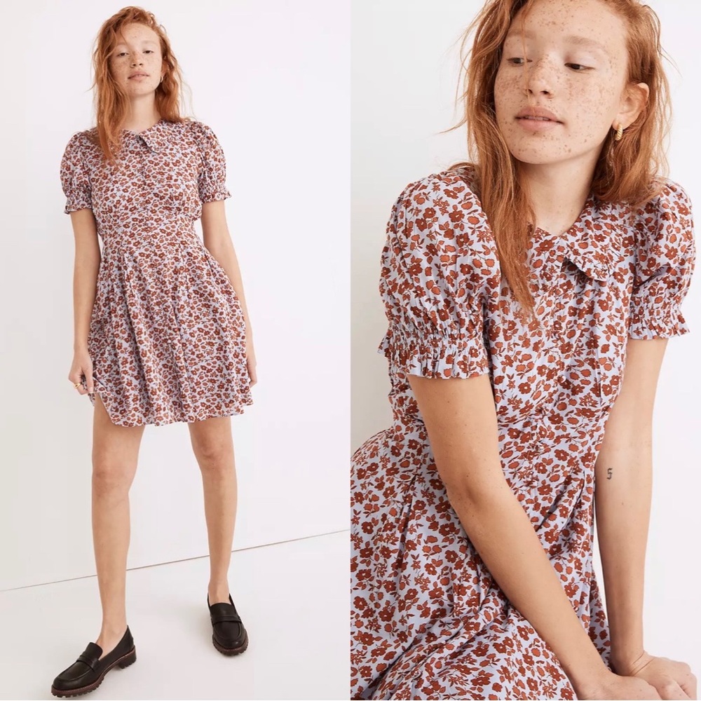 Madewell Floral Mini Dress in Red and White